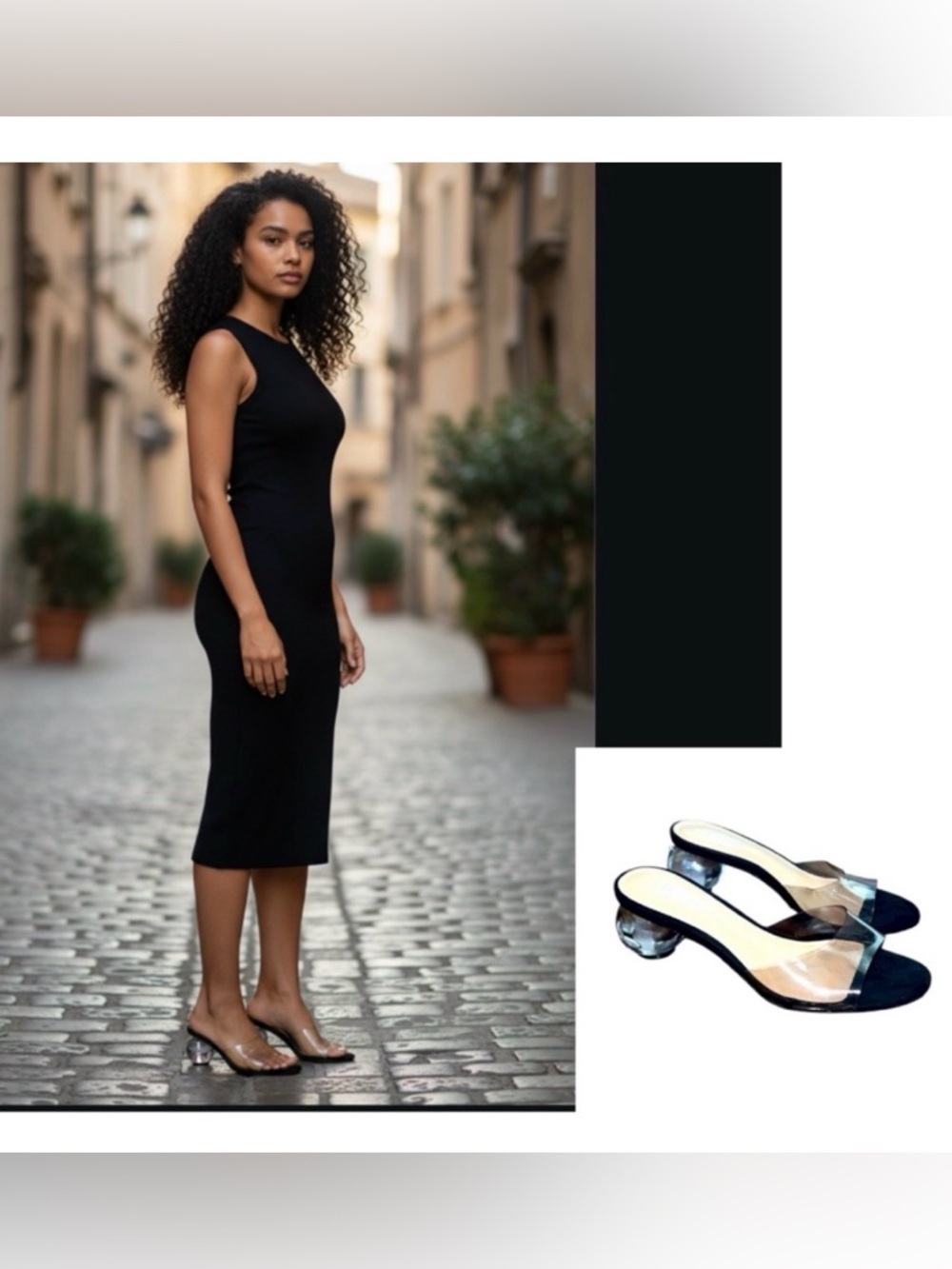 Bar III Callyp Black Fume and Transparent Heeled Slides clear ball heels